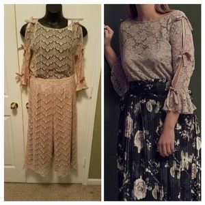 Nude Bow Sleeve Lace Top 